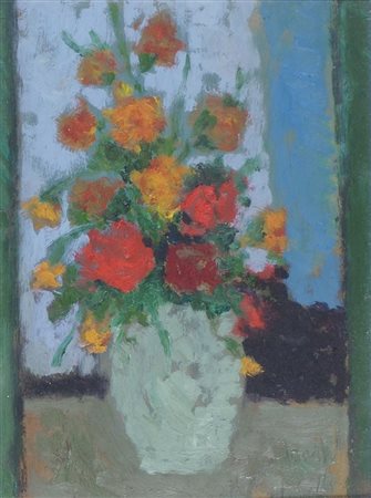 Edoardo Devetta Trieste 1912-1993 "Piccoli fiori" cm. 24x19 - olio su faesite...
