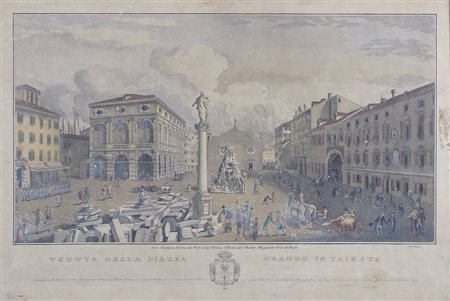 "Veduta della Piazza Grande in Trieste" cm. 40x60 - stampa a colori Linassi
