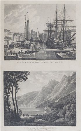 "Due vedute di Trieste" entro unica cornice cm. 45x28 - stampa Cassas