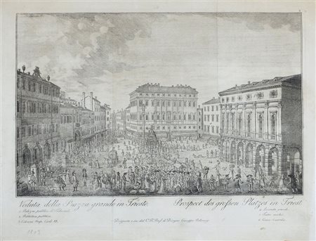 "Veduta della Piazza Grande in Trieste" cm. 27x37 - stampa