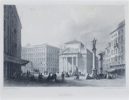 Lotto di 3 piccole stampe incorniciate raffiguranti Trieste. Misure diverse.