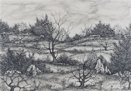 Pino Ferfoglia 1924-2007 "Sul Carso" cm. 35x50 - china su carta Firmato b. a...