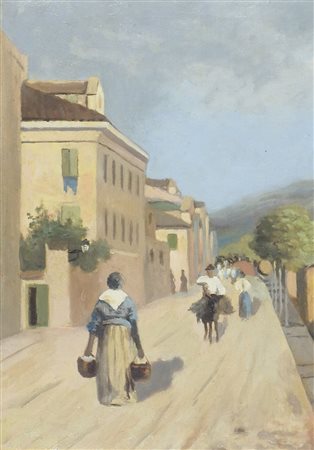Pittore primi '900 "Passeggiata a Umago" cm. 36x25 - olio su tela