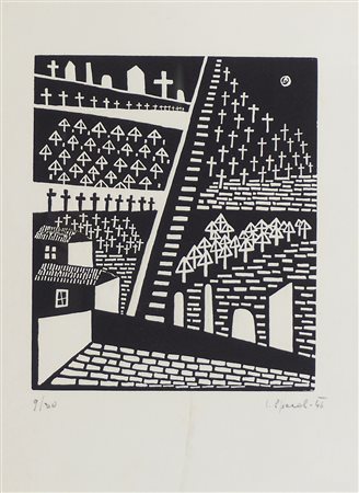 Luigi Spacal Trieste 1908-2000 "Cimitero" cm. 33x25 - incisione a colori...