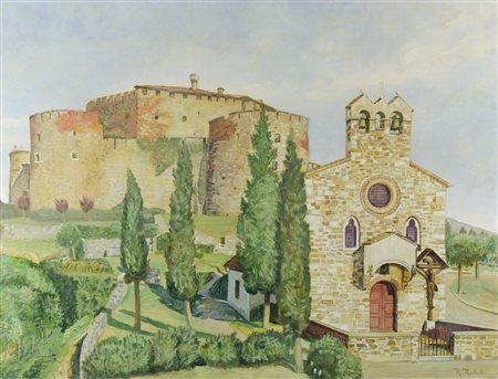 R. Rochelli "Il Castello di Gorizia" cm. 60x80 - olio su compensato Firmato...