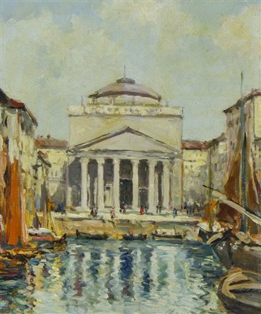 Pittore dell'800 "Trieste, chiesa di S. Antonio" cm. 28x22 - olio su cartone...