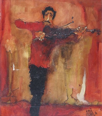 Giorgio Milia 1937-1977 "Suonatore di violino" cm. 35x30 - olio su tela...