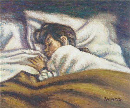 Claudio Bonanni Tivoli 1960 "Dorme" cm. 50x61 - olio su tela Firmato b. a d....