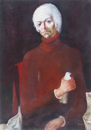 Anzil (Giovanni Toffolo) 1911-2000 "Autoritratto con uccello" cm. 70x50 -...