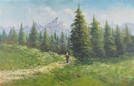 Svageli Attivo a Trieste ai primi del ‘900 "Camminata sotto le montagne" cm....