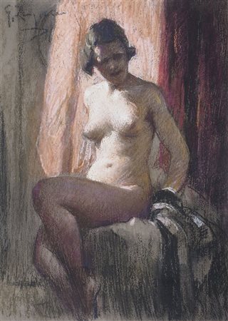 Giovanni Zangrando Trieste 1867-1941 "Modella in posa" cm. 48x34 - pastelli...