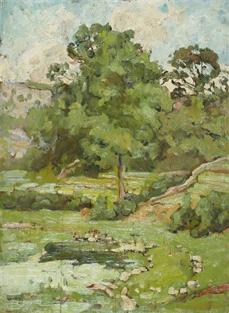 Carlo Wostry Trieste 1865-19437 "Paesaggio montano" cm. 35x27 - olio su...