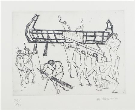 Marcello Mascherini Udine 1906-Trieste 1983 "Lavoratori" cm. 50x70 -...