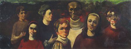 Anzil (Luigi Toffolo) Hausham 1911. "La Famiglia Fontana" cm. 50x130 - olio...