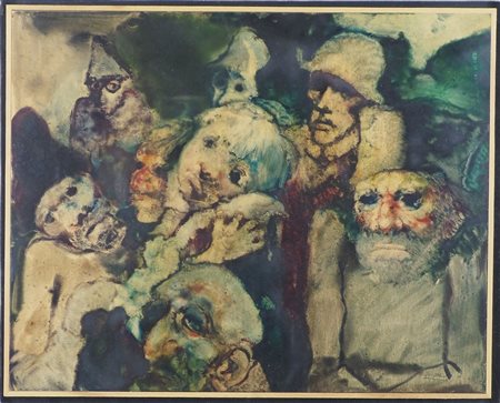 Anzil (Giovanni Toffolo) 1911-2000 "Personaggi" cm. 40x50 - monotipo Firmato...