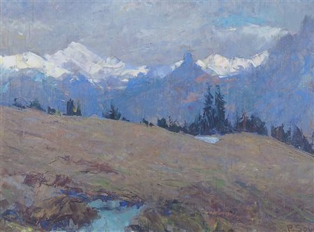 Pio Solero Sappada di Cadore 1881-1975 "Prima neve" cm. 27x37 - olio su...