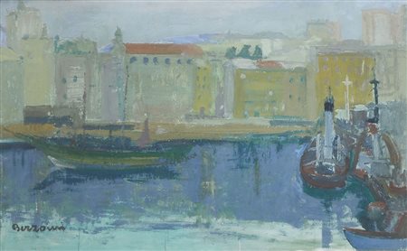 Lino Berzoni 1893-1971 "Albisola Capo" cm. 43x70 - olio su cartone Firmato b....