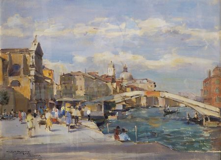 Oscar Sogaro Dolo (Ve) 1888-Venezia 1967 "Folla a Venezia" cm. 50x70 - olio...