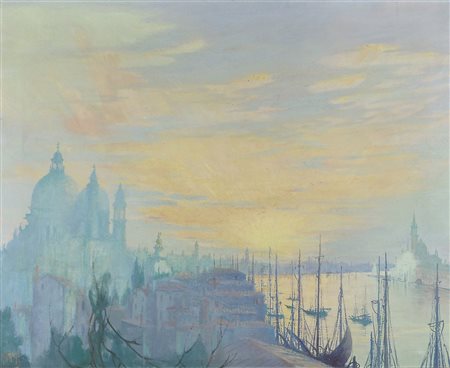 Gennaro Favai Venezia 1879-1958 "Tramonto a Venezia" cm. 75x93 - olio su tela...
