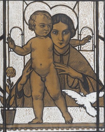 Dyalma Stultus 1901-1977 "Madonna con bambino" cm. 62x50 - tecnica mista...