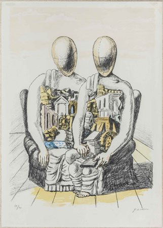 GIORGIO DE CHIRICO (1888 - 1978) Gli Archeologi 1969 Litografia a 5 colori,...