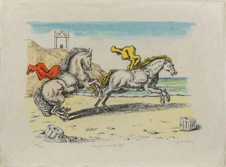 GIORGIO DE CHIRICO (1888 - 1978) Cavalli in riva all'Egeo 1970 Litografia a 8...