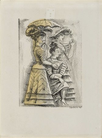 MASSIMO CAMPIGLI (1895 - 1971) Theseus 1948 Litografia acquarellata a mano,...