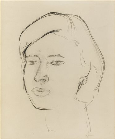 GIUSEPPE AJMONE (1923 - 2005) Volto di donna Matita su carta 40 x 33 cm...