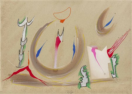 SERGIO DANGELO (1932) Rondini al campo indiano Tecnica mista con collage su...