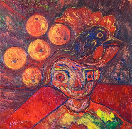 FRANCESCO NACCARI Il gallo olio su tela cm 60x60