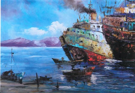 CARLA RUSSO Barche 3 olio su tela cm 100x130
