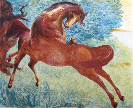 SASSU ALIGI (Milano 1912 - Palma di Majorca 2000) "Cavalli" Litografia su...
