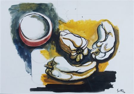 GUTTUSO RENATO (Bagheria 1912 - Roma 1987) "Natura morta" 1970 guache su...