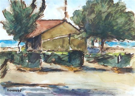 SOFFICI ARDENGO (Rignano sull'Arno 1879 - Forte dei Marmi 1964) "Capanni sul...