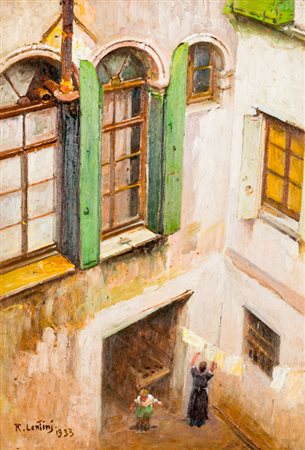 ROCCO LENTINI (1858-1943)Cortile n.9, 1933Olio su tavolacm 49,5x34,5Firma e...