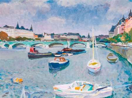 SAVINO LABÒ (1899-1976)Londra (Mattino sul Tamigi), 1955Olio su telacm...