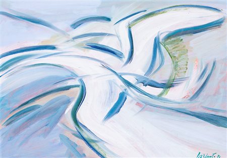 ARMANDO PIZZINATO (1910-2004)Gabbiani, 1971Olio su tavolacm 35x45Firma e...