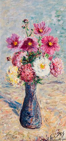 CARLO AIMETTI (1901-1980)Fiori, 1964Olio su tavolacm 61,5x29Firma e datazione...