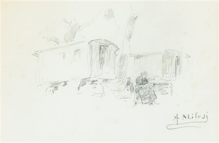 ALESSANDRO MILESI (1856-1945)Senza TitoloMatite su cartacm 21x30,5Firma al...