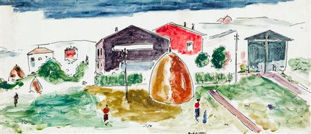 SANTE MONACHESI (1910-1991)Senza TitoloPennarello e acquerello su foglio di...