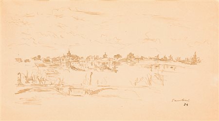 ORFEO TAMBURI (1910-1994)Il Tevere in piena a Ponte Garibaldi, 1934China su...