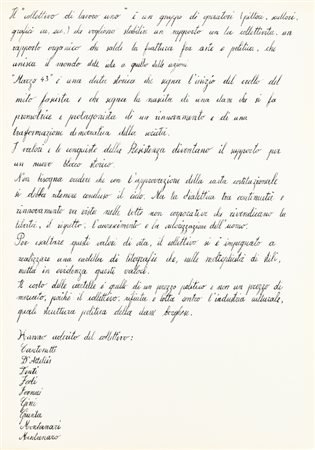 COLLETTIVO DI LAVORO UNOMarzo 43Cartella contenente manifesto programmatico...