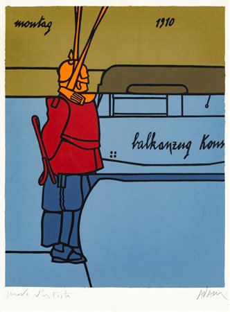 VALERIO ADAMI (1935)Balkanzug Montag 1910Serigrafiacm 44x33Firma e...