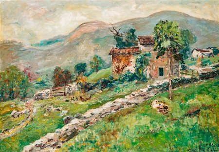 CARLO AIMETTI (1901-1980)Case di contadini, 1960Olio su tavolacm 50x70Firma e...