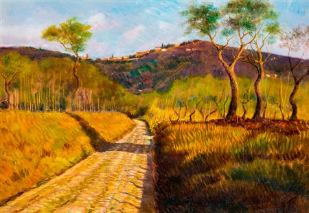 MARIO VICTORIO DINI (1901-?)Strada in collina, 1972Olio su telacm 50x70Firma...