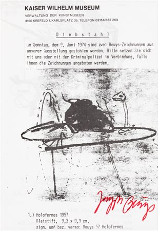 JOSEPH BEUYS (1921-1986)Diebstahl aus dem Kaiser Wilhelm Museum, 1974Stampa...