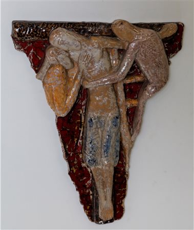 ZAULI CARLO (1926 - 2002) Crocifisso. Ceramica. Cm 37,00 x 44,00. Al retro...