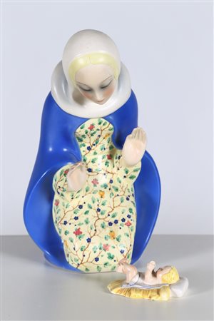 LENCI Madonna con bambino. Terracotta. Cm 8,50 x 27,00. Terraglia a colaggio...