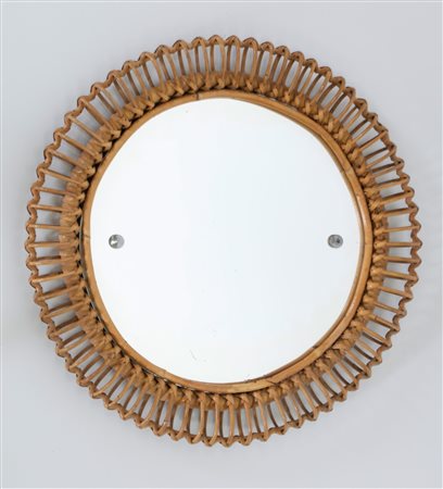 BONACINA 1889 Specchio tondo. Bambù. Cm 54,00 x 54,00 x 5,00. Anni 50....