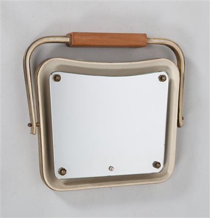 MANIFATTURA ITALIANA Specchio da tavolo. Ottone, metallo laccato e vetro. Cm...